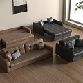 Brown And Black Leather Two Seater Sofa With Pillows In Living Room Wooden Floor