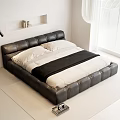Modern Leather Double Bed With White Pillows And Black Blanket In White Bedroom