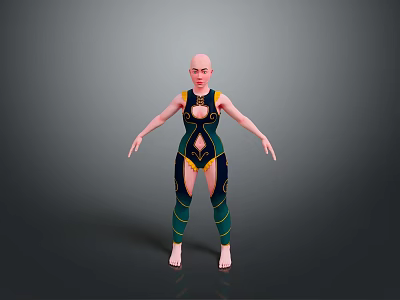 Game Movie Character 3D Model With Bald Head Green Yellow Tight Fitting Outfit 3d model