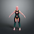 Game Movie Character 3D Model With Bald Head Green Yellow Tight Fitting Outfit
