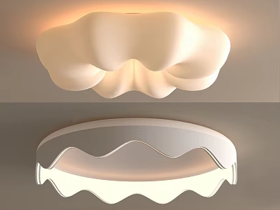 Cloud Shaped and Wave Edge White Ceiling Light with Soft Lighting Design 3d model