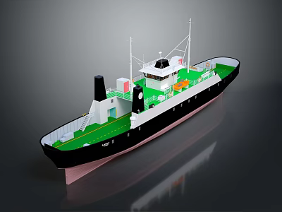 3D Model Of Ship With Green Deck And Black White Hull 3d model