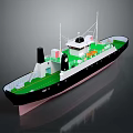 3D Model Of Ship With Green Deck And Black White Hull