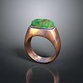 Copper Band Ring With Green Gemstone And Textured Surface Design 3d model