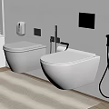 Modern Bathroom Interior With Two White Wall Mounted Toilets And Bidet Spray