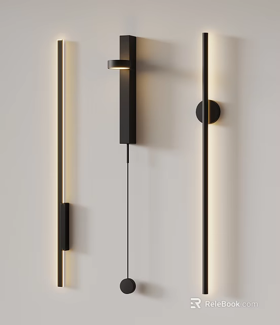 Modern Black Metal Wall Lamp With Linear LED Lighting For Interior Decoration 3d model 