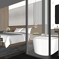 Hotel Guest Room Modern Interior With King Bed Wooden Headboard And Decorative Flowers