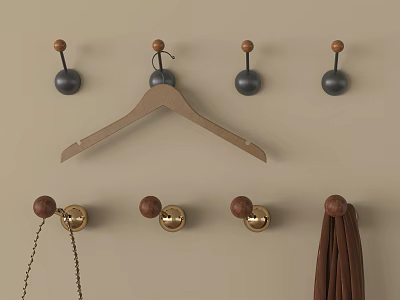 Stylish Wall Mounted Hooks Wooden And Metal With Various Designs For Hanging Scarf And Chain 3d model