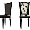 Elegant Black Frame Dining Chairs With Gold Accents And Geometric Pattern Upholstery 3d model