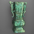 Ancient Chinese Bronze Vessel with Dragon Handles Ornate Carvings and Patina Finish