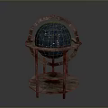 Starry Deep Blue Globe with Metallic Circular Frame and Wooden Base
