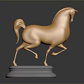 Golden Running Horse Sculpture With Gray Base And Elegant Dynamic Stance