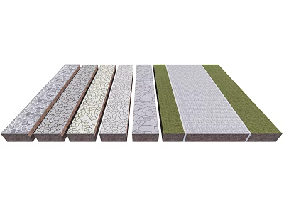 Garden Ornaments With Various Paving Slabs And Green Turf Strips Design 3d model