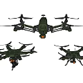 Military Tactical Drones With Multi Rotor Design And Camera Systems From Different Angles 3d model