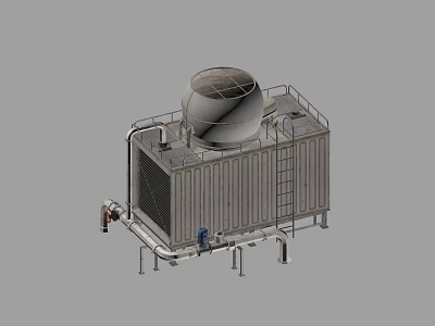 Industrial Cooling Tower Equipment With Metal Structure And Top Ventilation Unit 3d model