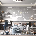 Space Themed Kids Room Interior Design With Rocket Cloud Star Wall Decor And Stuffed Toys