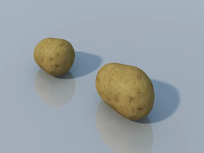 Two Whole Natural Potatoes on Smooth Reflective Surface with Shadows 3d model