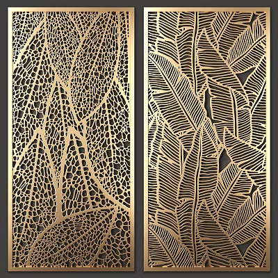Elegant Modern Gold Metal Room Divider With Laser Cut Leaf Vein Patterns 3d model