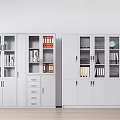 Modern White Bookcase With Glass Doors Storage Drawers Folders Books And Globe