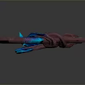 Detailed Fantasy 3D Model With Curved Red Body And Blue Glowing Decorative Nodes