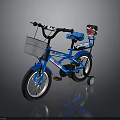 Blue Children's Bicycle With Front Basket Rear Seat And Training Wheels