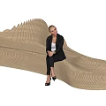 Sculptural Landscape Seat With Curved Layered Design And Seated Woman