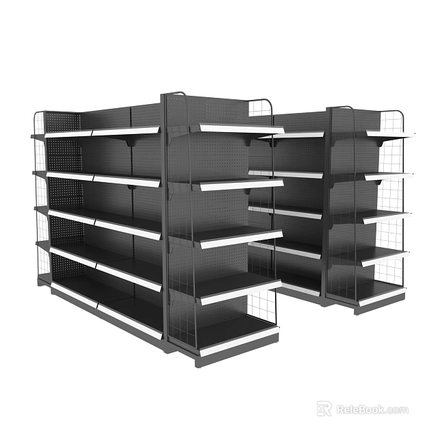 Modern Metal Display Shelves With Multiple Tiers And Grid Design For Retail Storage 3d model 