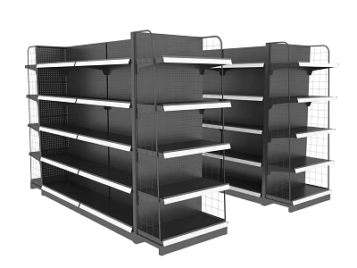 Modern Metal Display Shelves With Multiple Tiers And Grid Design For Retail Storage 3d model