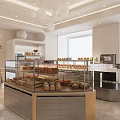 Bright Modern Dessert Shop Interior With Glass Display Cases Fresh Bread Pastries And Pendant Lights