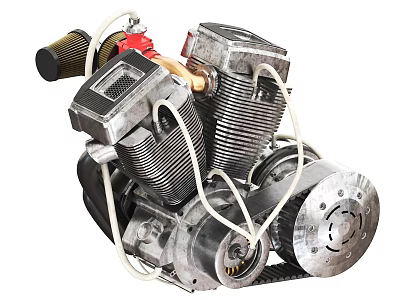 Industrial Engine Equipment With Metal Heat Sinks Pipes Red Valves And Filter 3d model