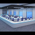 Modern Control Room Interior Design With Console Workstations Chairs And Screens 3d model