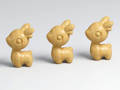 Cute Light Colored Wooden Deer Figurine Set With Three Decorative Ornaments 3d model