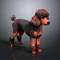 Detailed Brown Poodle Sculpture With Curly Fur And Standing Posture On Dark Background