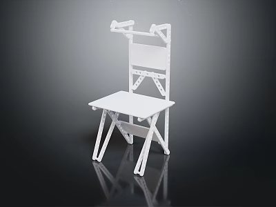 White Folding Chair With Simple Structure Backrest And Armrests On Black Background With Reflection 3d model