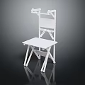 White Folding Chair With Simple Structure Backrest And Armrests On Black Background With Reflection