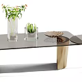 Elegant Modern Coffee Tables With Glass Marble Tabletop Golden Base And Decorative Plants