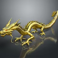 Golden Dragon Sculpture With Intricate Scales And Detailed Claws On Reflective Surface