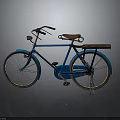Vintage Blue Bicycle With Brown Leather Seat Front Light And Rear Rack