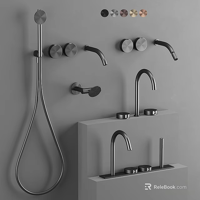 Contemporary Home Faucets Featuring Sleek Wall Mounted And Deck Mounted Bathroom Kitchen Designs 3d model 