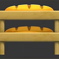 Wooden Rack Holding Three Yellow Bread Loaves With Brown Stripes