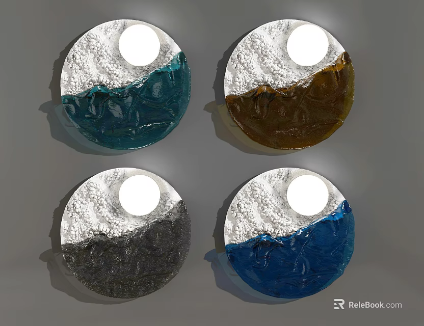 Modern Round Wall Decor with White Center and Colorful Textured Design 3d model 