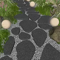 Garden Plant Combination With Stone Path Round Lights And Lush Greenery