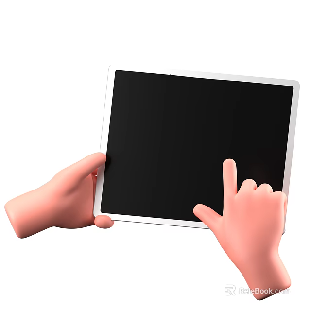 Game Movie Character Hands Holding Tablet With Finger Pointing At Black Screen 3d model 