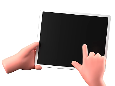 Game Movie Character Hands Holding Tablet With Finger Pointing At Black Screen 3d model