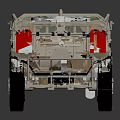 Military Vehicle Camouflage Patterned Open Top Design With Brown Seats Large Tires And Equipment