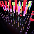 Colorful Lighting Installation With Heart Shaped Decorations And Vibrant Colored Lamps In Art Space