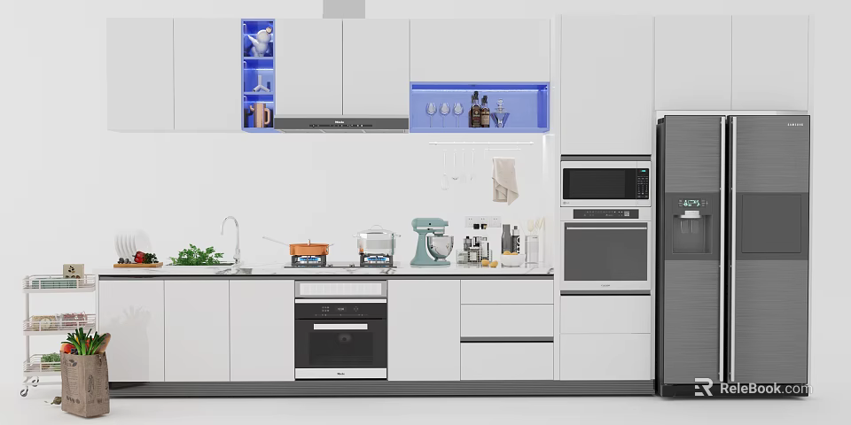 Modern Kitchen Interior With White Cabinets Countertop Appliances And Storage 3d model
