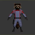 Sci Fi Game Movie Raccoon Character In Blue Red Uniform With Armor