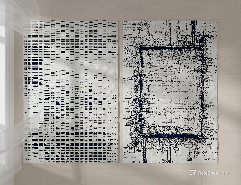 Modern Square Rugs In Black And White With Grid And Frame Patterns 3d model