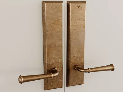 Brass Metal Door Handles with Textured Surface and Modern Design on Interior Door 3d model